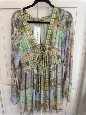 Alexis Mint Paisley Tie-Front Boho dress
